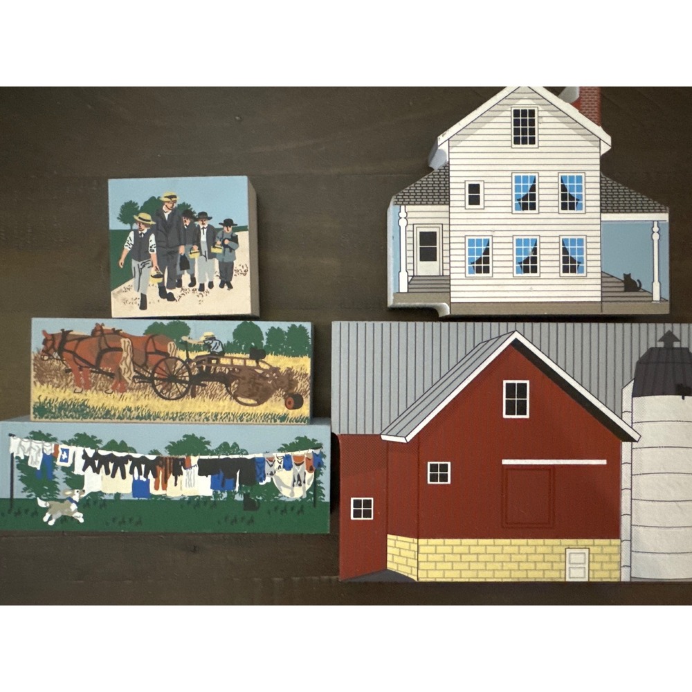 The Cats Meow Village Amish Life Series 1998 Wooden Shelf Sitters Set5 Feline